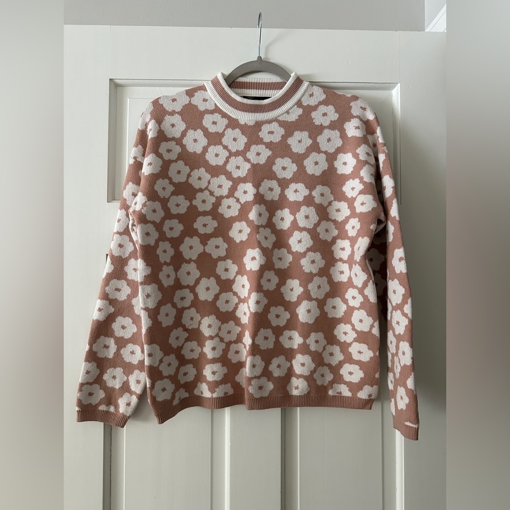 Prettygarden Floral Knit Long Sleeve Crewneck Pullover Sweater